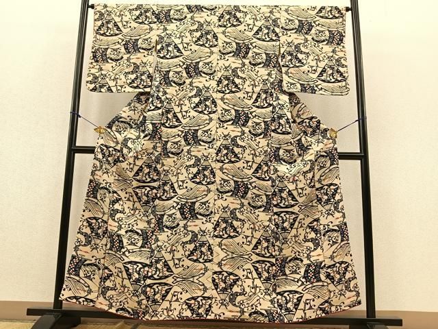 平和屋着物□上質な小紋 型染め 立波扇面文 正絹 逸品 BAAQ6622ow 平和