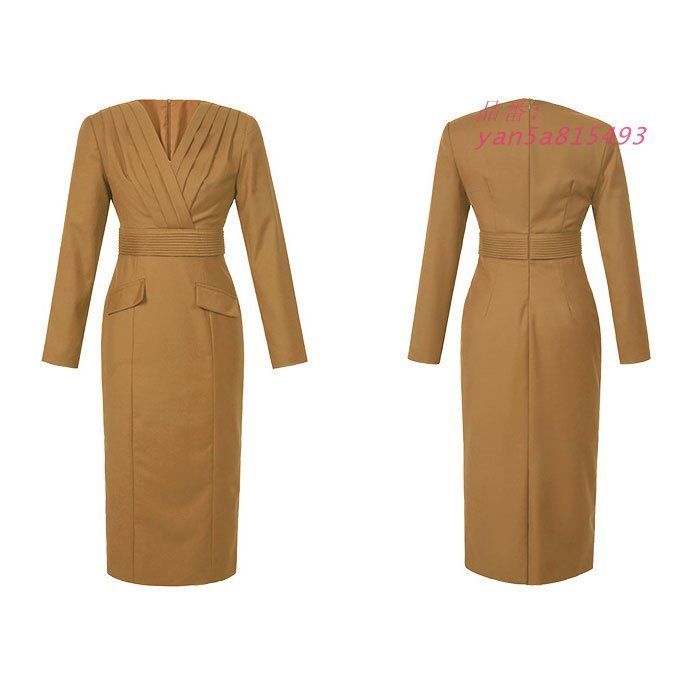 長袖ロングタイトワンピース 赤