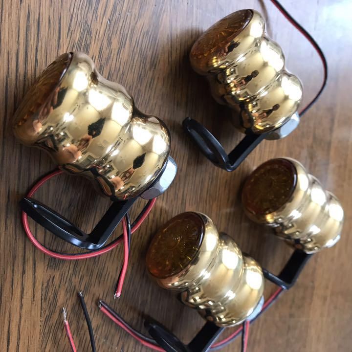 ブラス 削り出し LED ミニ ウィンカー 4個 ビンテージ ハーレー 真鍮 