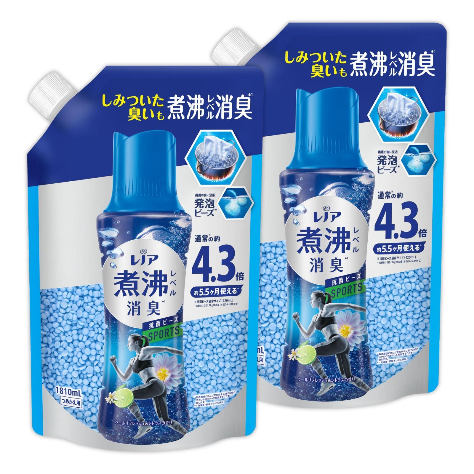 送料無料！ PatternName 詰め替え 1810mL×2袋 レノア 超消臭 煮沸レベル消臭 抗菌ビーズ SPORTS クールリフレッシュ-シトラス 詰め替え 1 810mL×2袋 まとめ買い 大容量