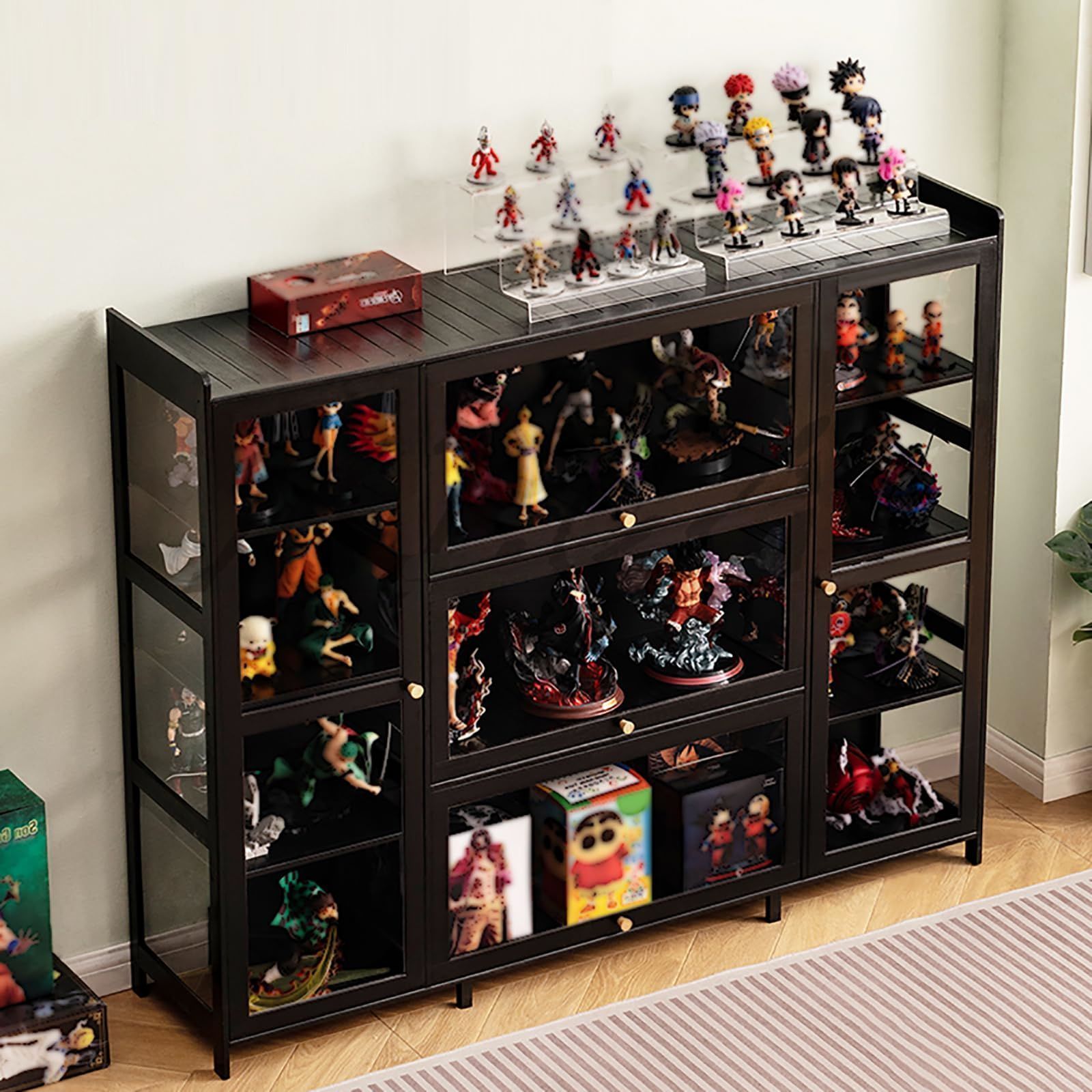 ♥コレクションケース木製フィギュアケース長さ135密閉防塵大容量組み立て式多用途キャビネット三面透明5枚扉大型