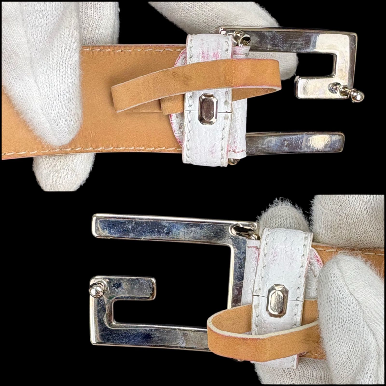 GUCCI グッチ Gロゴ金具 ベルト ホワイト レザー 70 28 ヴィンテージ