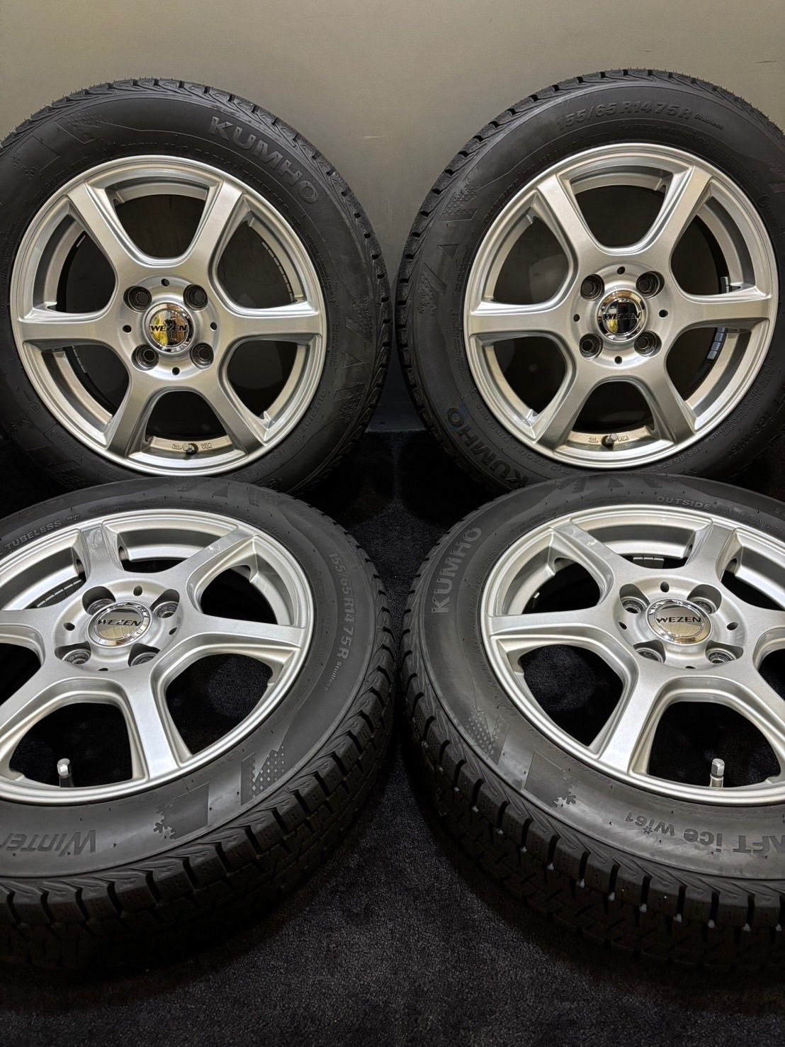 155|65R14 KUMHO|WINTER CRAFT ice Wi61 WEZEN 14インチ 4.5J 45 100 4H スタッドレス 4本 N-BOX スペーシア 南1-J416