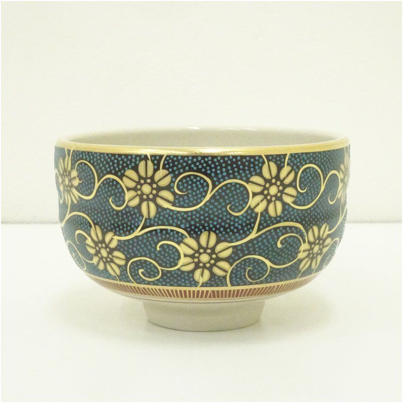 九谷焼 良山造 青粒鉄仙茶碗（共箱） 茶道 抹茶 おしゃれ 抹茶茶碗