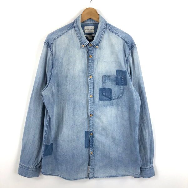 古着】 ESPRIT デニムシャツ リメイク風デザイン 長袖 ブルー系 メンズ 