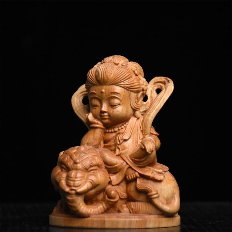 仏教美術品 稀少珍品?崖柏木彫?文書普賢?2点同出 仏陀彫刻 風水開運