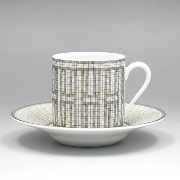 エルメス HERMES カップ-ソーサー 35017P Mosaique Au 24 Platinum モザイク ヴァンキャトル プラチナ コーヒーカップ herm-035017-2p