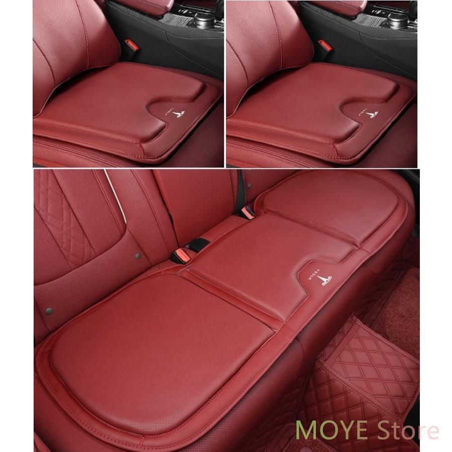 テスラ TESLAレッドシートクッション カーシートカバー 座布団2点+車の後席1点 座席クッション 車用シート保護 滑り止め ナッパレザー