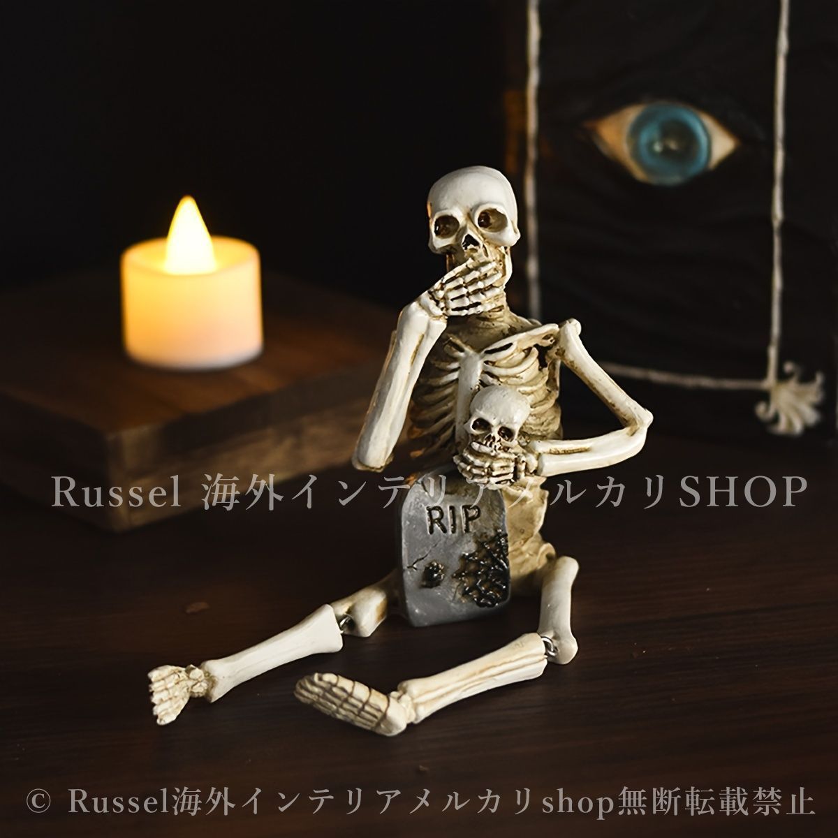 スカルオブジェ 置物 座り 3体セット 骸骨 ホワイト ハロウィン