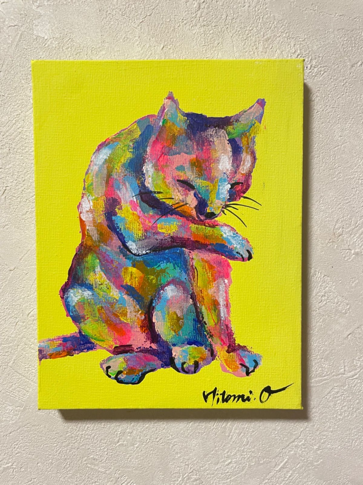 絵画原画 動物画 ネコ キャンバス アート 現代アート 真作 作品
