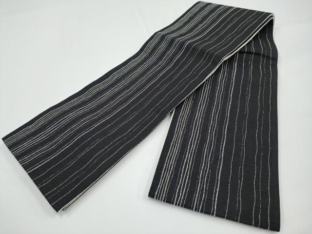 平和屋着物 上 夢工房 両面 半幅帯 間道 黒地 銀糸 CYAA3177s5