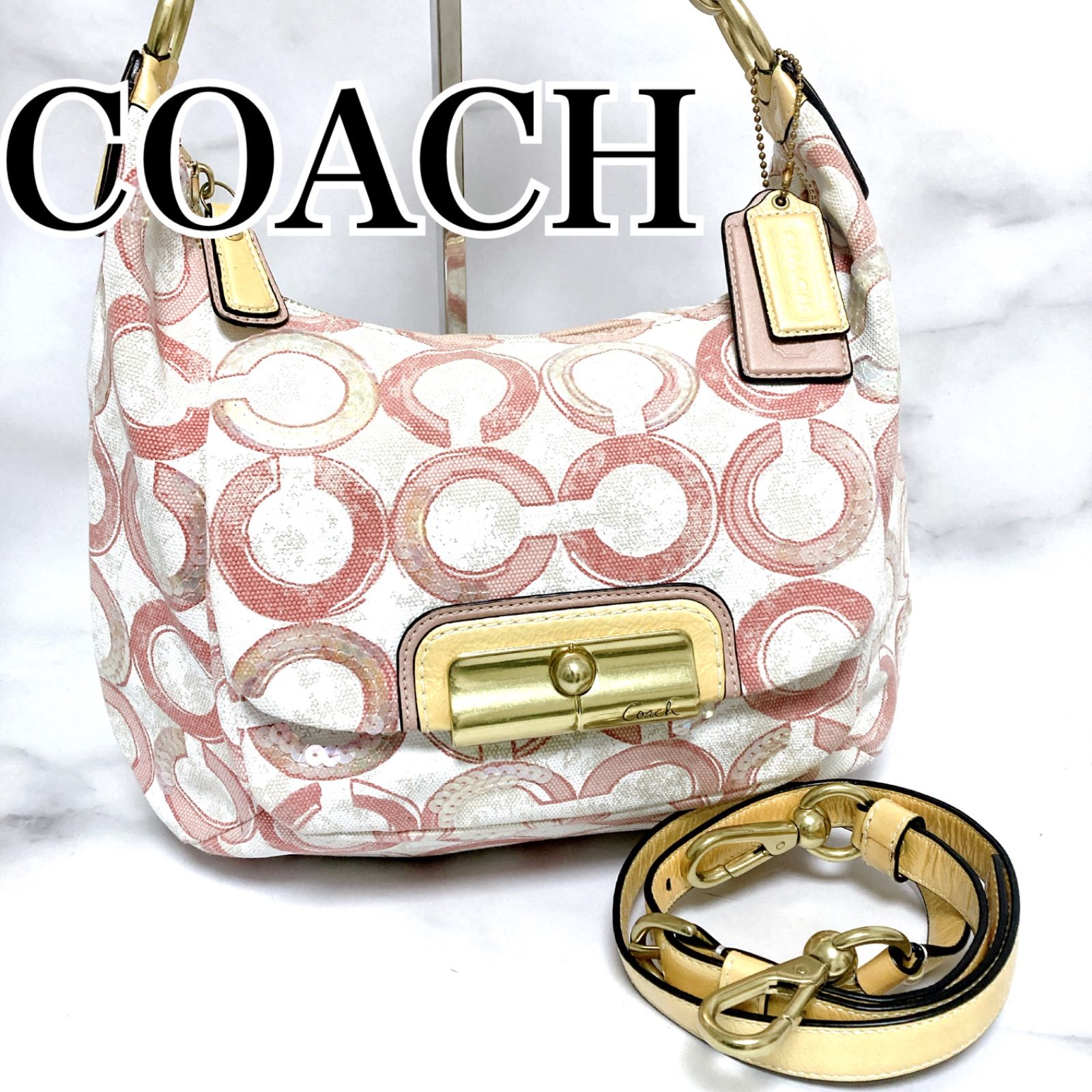 ☆ COACH コーチ バッグ ハンドバッグ 斜め掛け 肩掛け スパンコール 