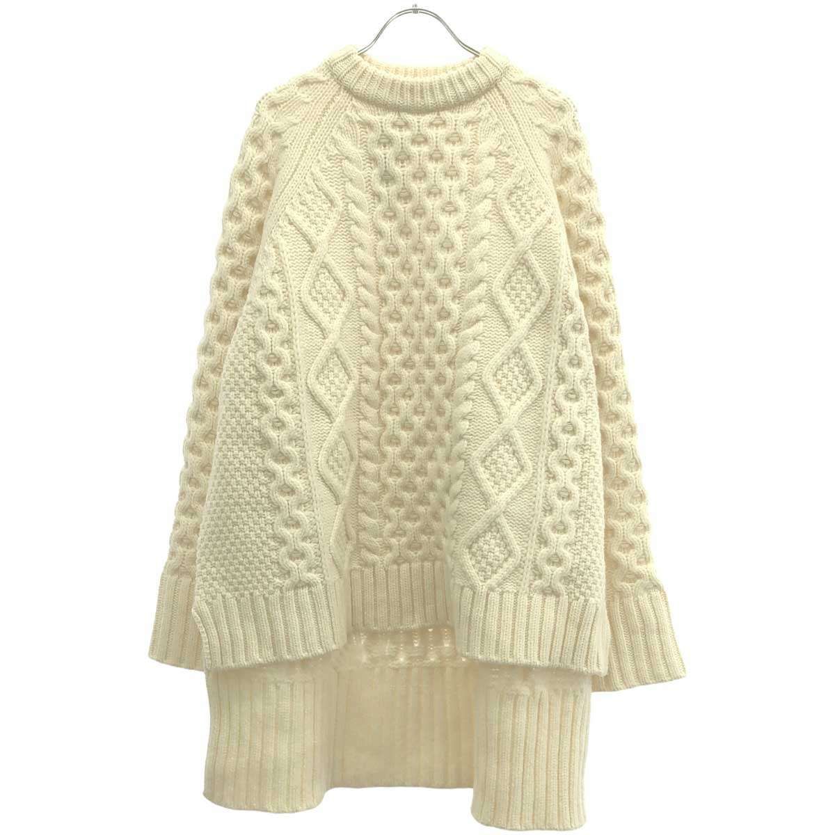 アンスクリア  18AW ニット セーター ケーブル編み 長袖 ウール 白 INSCRIRE アンスクリア 18AW ウールケーブル編みニットセーター I18AW