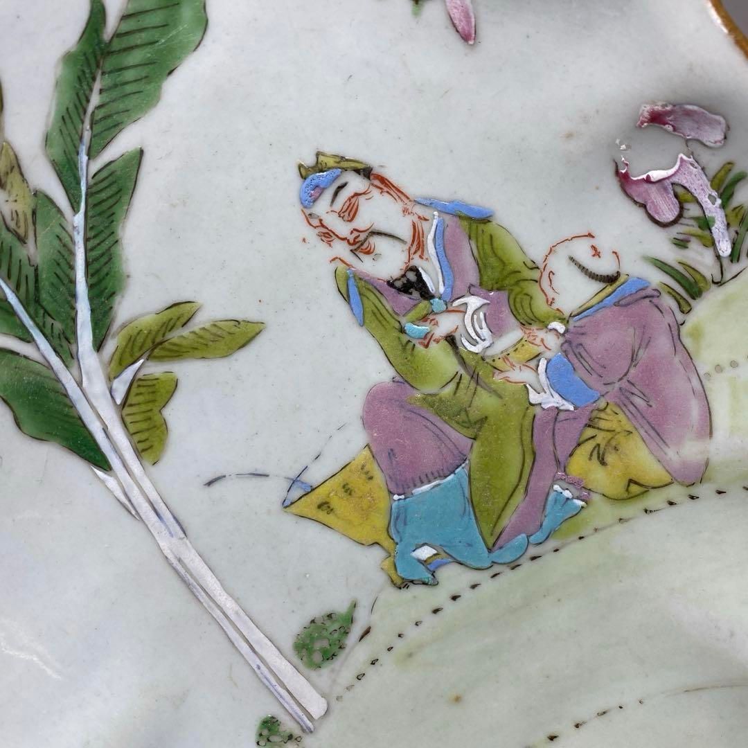 中国清時代　粉彩人物画　長皿　幅約22㎝　タエサ　東さ6-1201② 中国清時代 粉彩人物画 長皿 幅約22㎝ タエサ 東さ6-1201②