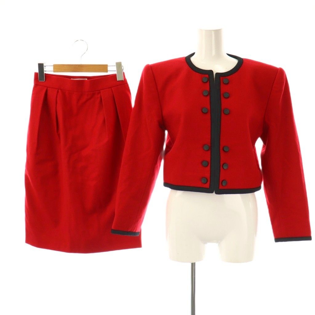 イヴサンローラン YVES SAINT LAURENT セットアップ ヴィンテージ ショート丈ノー ジャケット タイトスカート S レッド ブラック DO