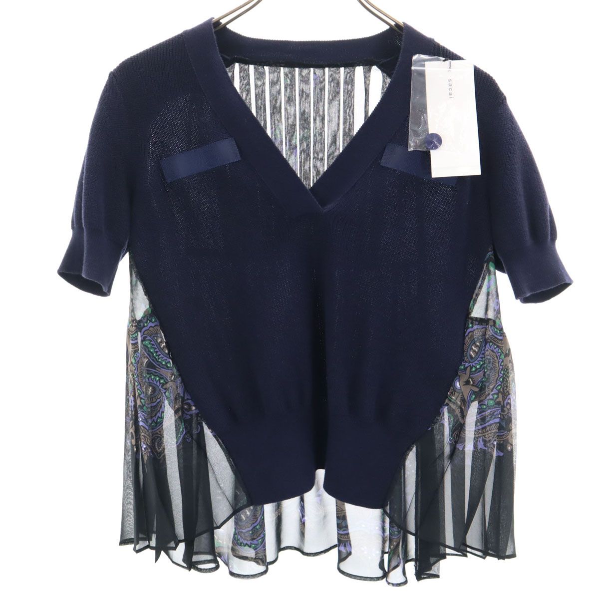 未使用 Sacai サカイ 半袖 ニット 1 ネイビー系 レディース 未使用 Sacai サカイ 半袖 ニット 1 ネイビー系 レディース 古着