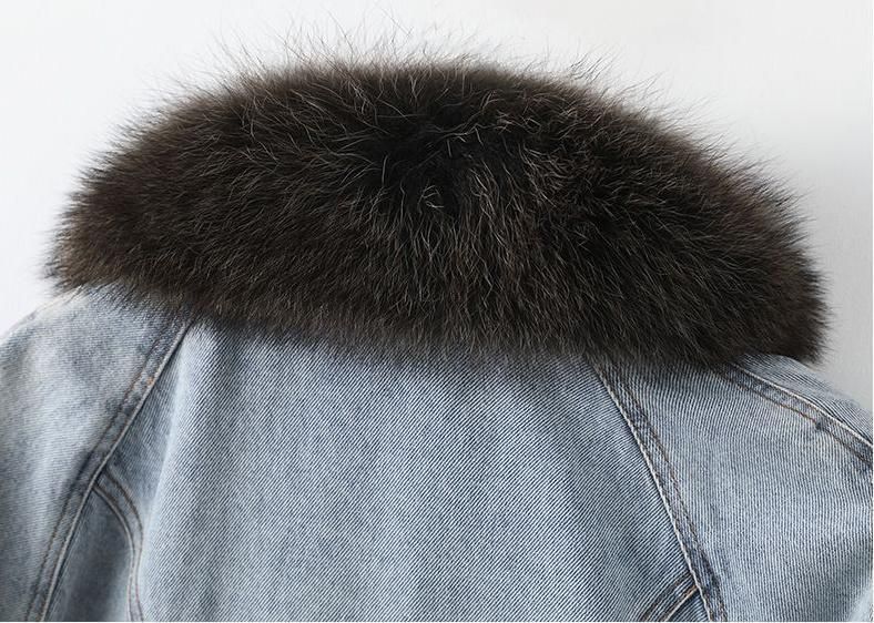 デニム生地の中棉コート毛皮ファー