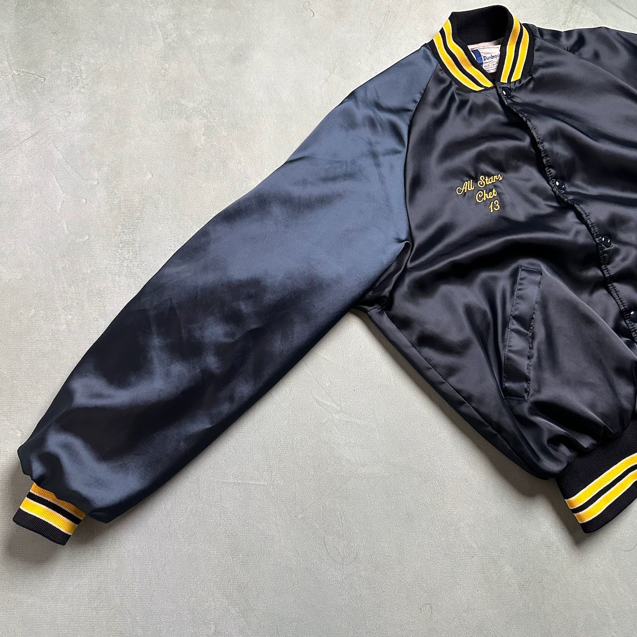 90s USA製 Dunbrooke 両面 サテン ナイロン スタジャン ネイビー 古着 