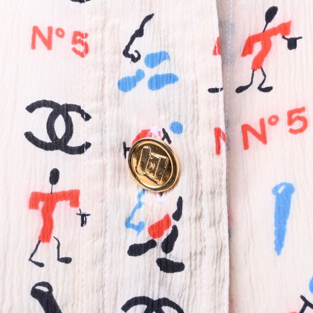 CHANEL ヴィンテージ シルク ココマークプリント 半袖ブラウス 34 ベージュ シャネル KL4BHLAP83 CHANEL ヴィンテージ シルク ココマークプリント 半袖ブラウス