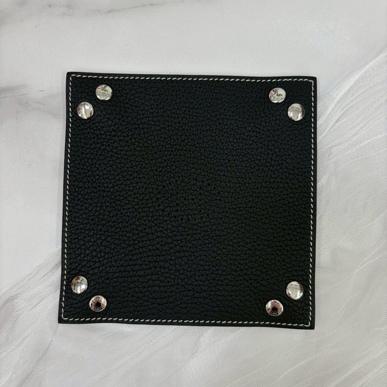 鑑定済み エルメス ヴィドポッシュ ブラック シルバー金具 白ステッチ 小物入れ