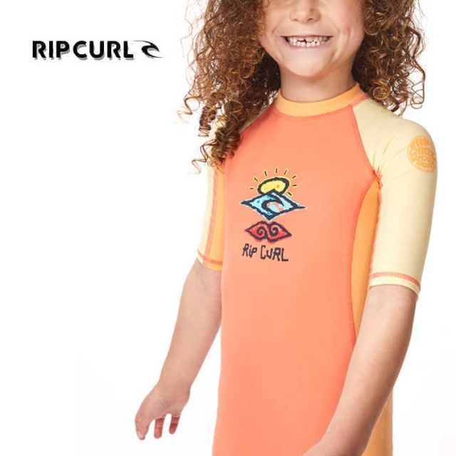 【RIPCURL/リップカール】TNDTRV KIDS K COSMIC UPF S/S SPRING SUIT-BOY 半袖ラッシュガード RED ROCK 子供用 紫外線防止 UVカット 水着