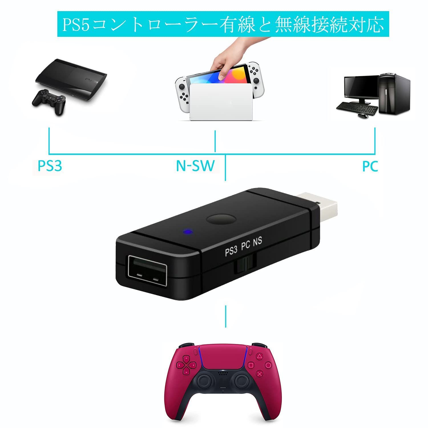 Uniraku 「2021 PS5コントローラー接続対応 Nintendo Switch用有線と無線コントローラー変換アダプター（Telec認証済）  Nintendo Switch/PC/PS3システム対応コントローラ接続 ツナガール 日本語説明書付き - メルカリ