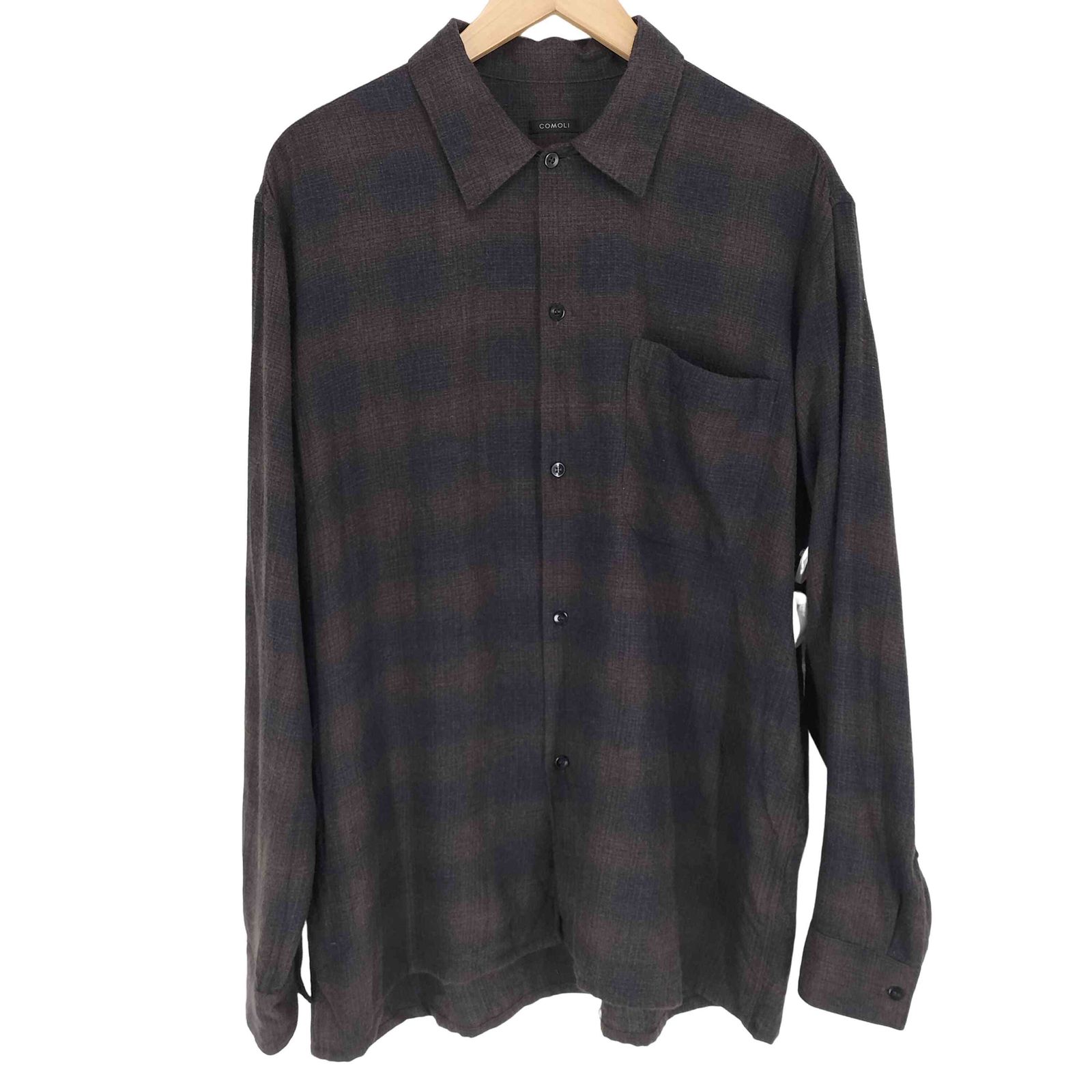 コモリ COMOLI 22AW ウールチェックオープンカラーシャツ メンズ