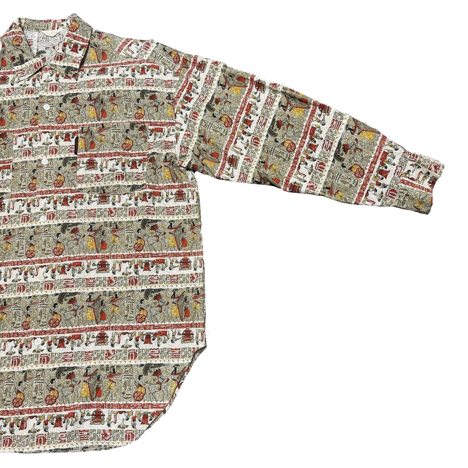 LIFE COMO 古代エジプト 壁画 ヒエログリフ柄 総柄 柄シャツ LIFE COMO 古代エジプト 壁画 ヒエログリフ柄 総柄 柄シャツ