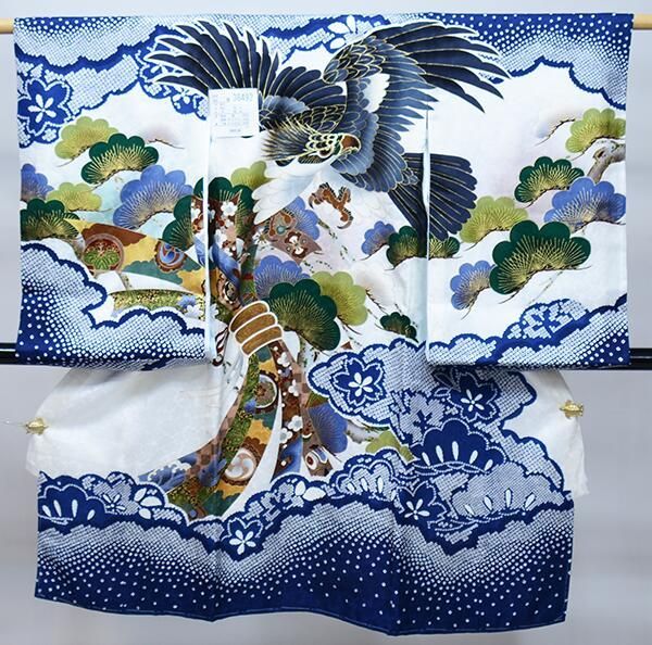 お宮参り産着 のしめ 男児 正絹 豪華絢爛 手染め 綸子地 金刺繍 紺色  