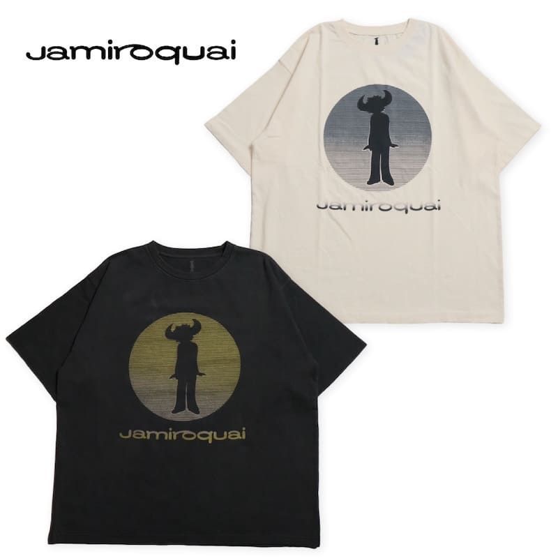 新品 メンズ ジャミロクワイ Jamiroquai バッファローマン プリント 半袖 Tシャツ ティーシャツ サークルロゴ ロック ロックT バンドT ヴィンテージ加工 ワイドシルエット ユニセックス レディース 白 ホワイト 黒 ブラック スミクロ