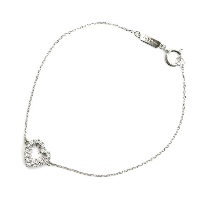 TASAKI タサキ K18WG ホワイトゴールド デインジャーハート ブレスレット ダイヤモンド0.12ct 1.4g 16.5cm レディース