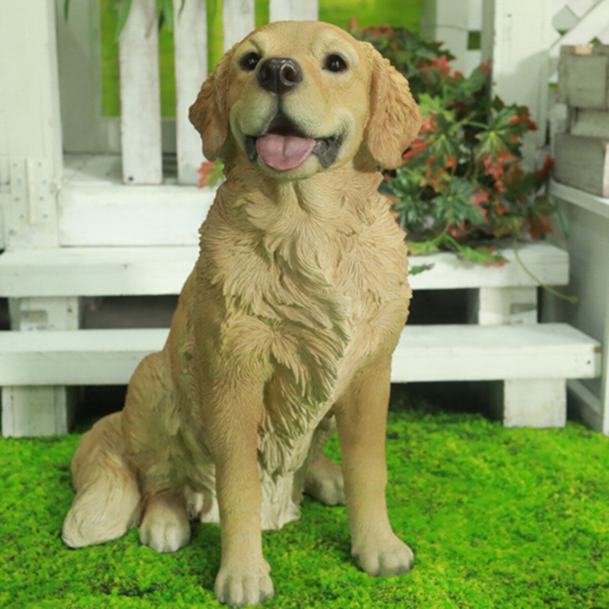 倉庫直送】ウービア お座りゴールデンレトリバーの置物 （特大
