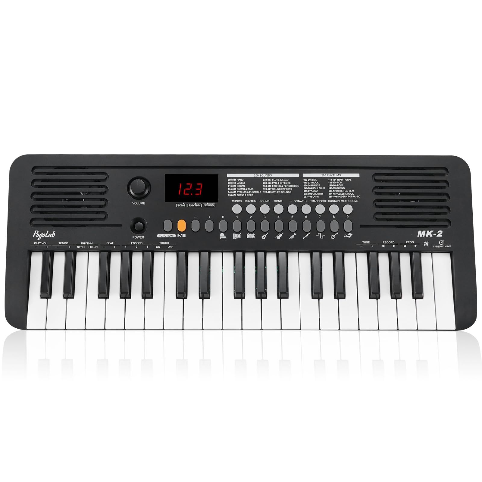 Color ブラック MK-2 ミニ キーボード ピアノ 子供用電子キーボード 37 キー 40 曲 200 音 リズム MIDI 機能付きデジタルピアノ ポータブル電子ピアノ 19.3 x 7.3 1.9 インチ