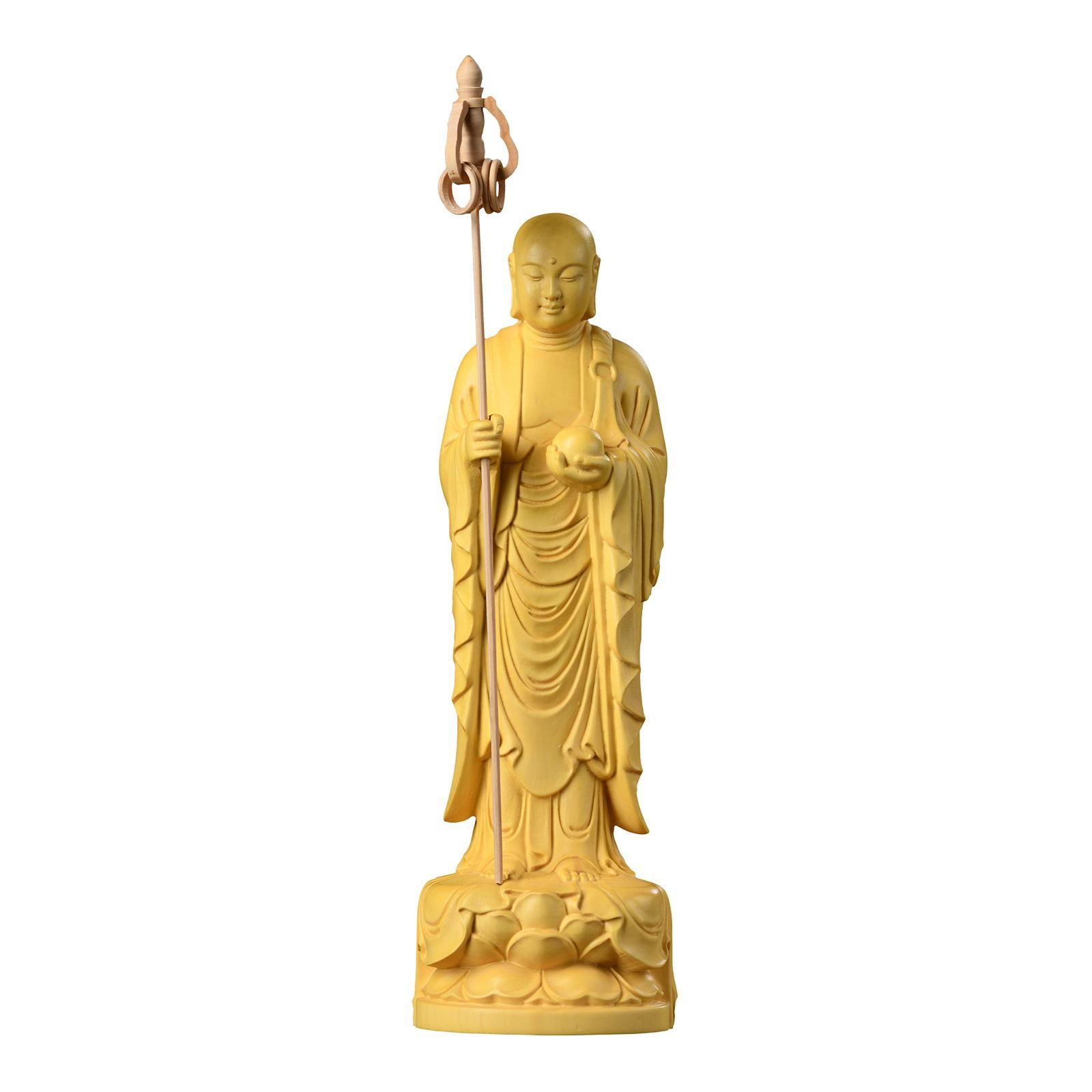 繁樓藝雕 仏像 地蔵菩薩 仏壇仏像 木彫り 置物 柘植の木 飛天光背 八角