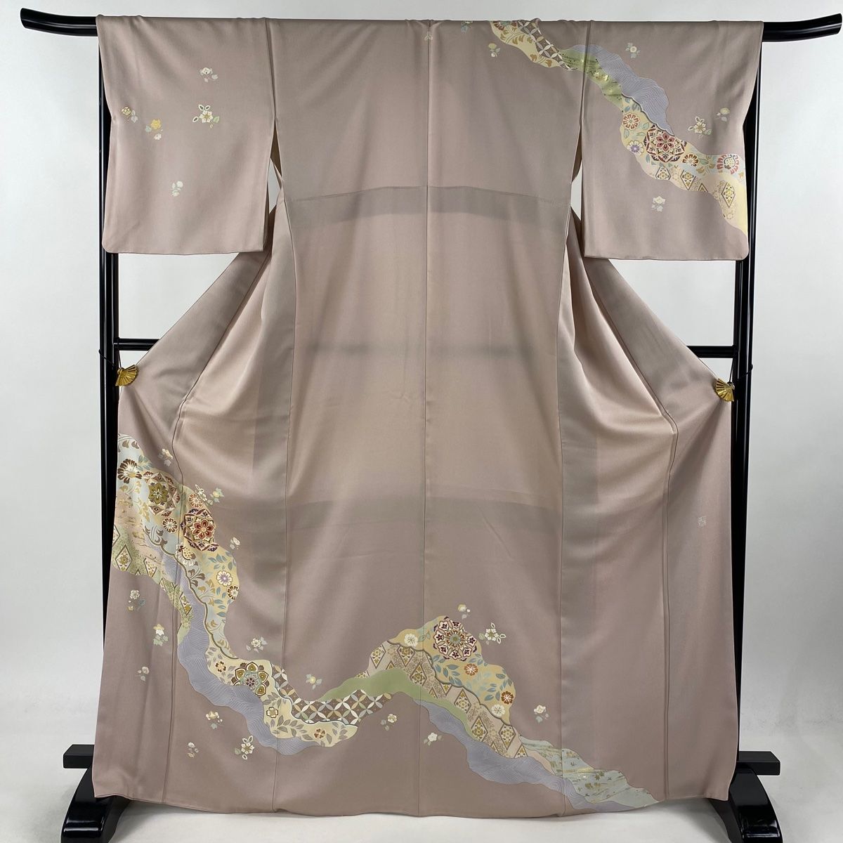 訪問着 身丈169.5cm 裄丈66.5cm M 袷 千總 落款 華文 草花 金彩 金糸 薄ピンク 正絹 一つ紋