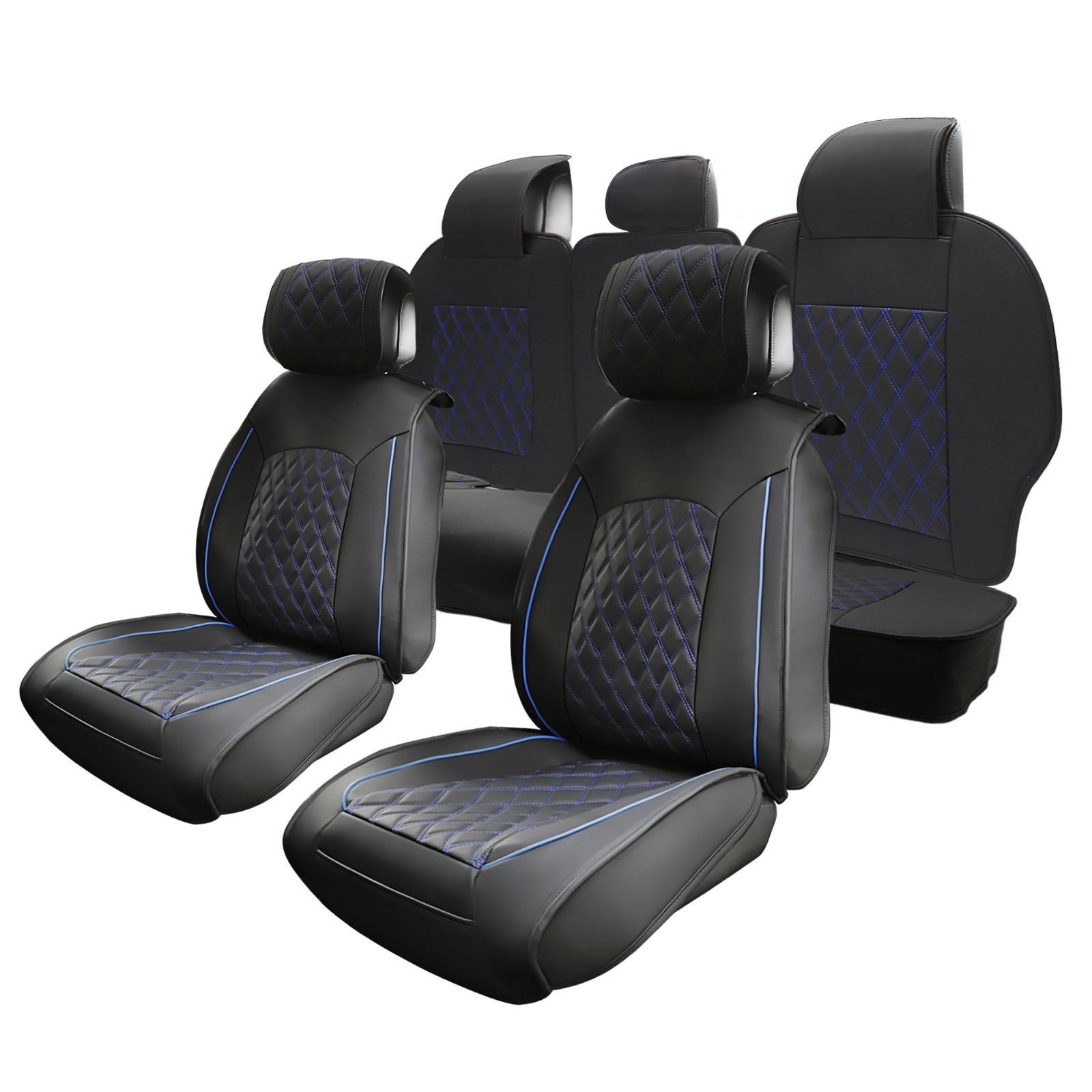 uxcell シートカバー 車 カーシートカバー Chevroletに対応 Silveradoに対応 1500 2500HD 3500HD GMCに対応 Sierraに対応 1500 2500HD 3500HD 防水レザー 耐久性 通気性 5個入り 黒 青