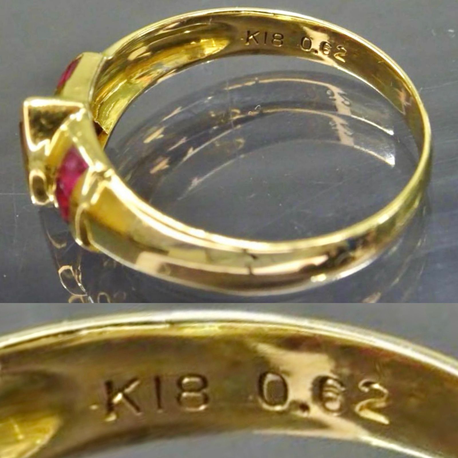 18金 K18 ゴールド GOLD 750 天然ルビー0.62ct デザイン リング 指輪 