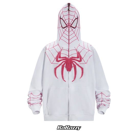 KaKazzy】スパイダーマン ホワイト×ピンク フルジップ パーカー 男女