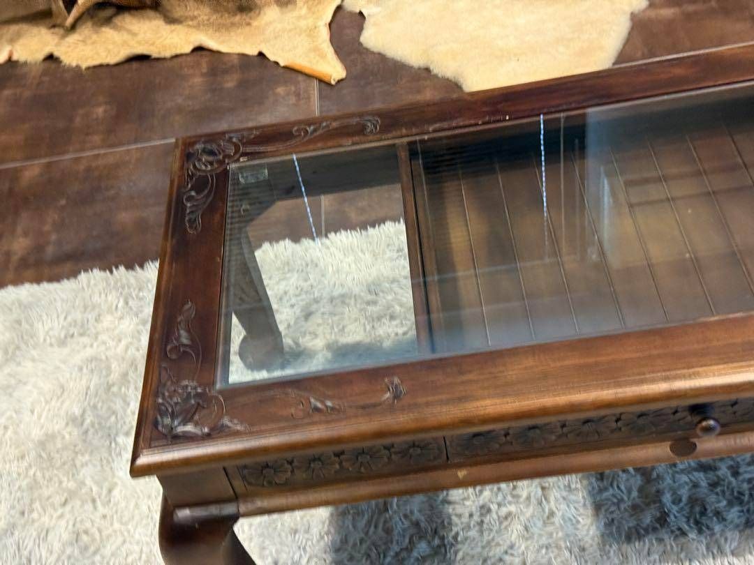 アジアン クラシック ヴィンテージ 猫脚 センターテーブル 引き出し付