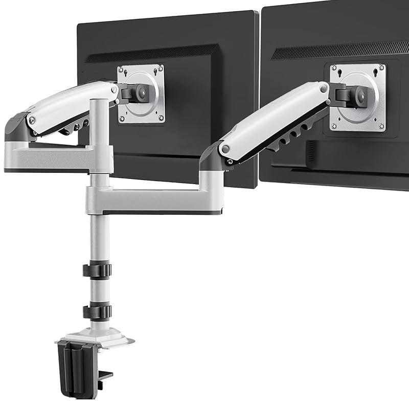 在庫 HUANUO ファーノー PCモニターアーム デュアル 液晶ディスプレイアーム 2画面 13～32インチ対応 耐荷重2～9kg ガススプリング式 グロメット式＆クランプ式 VESA100 100 多角度調節 ケーブル収納 ホワイト 0