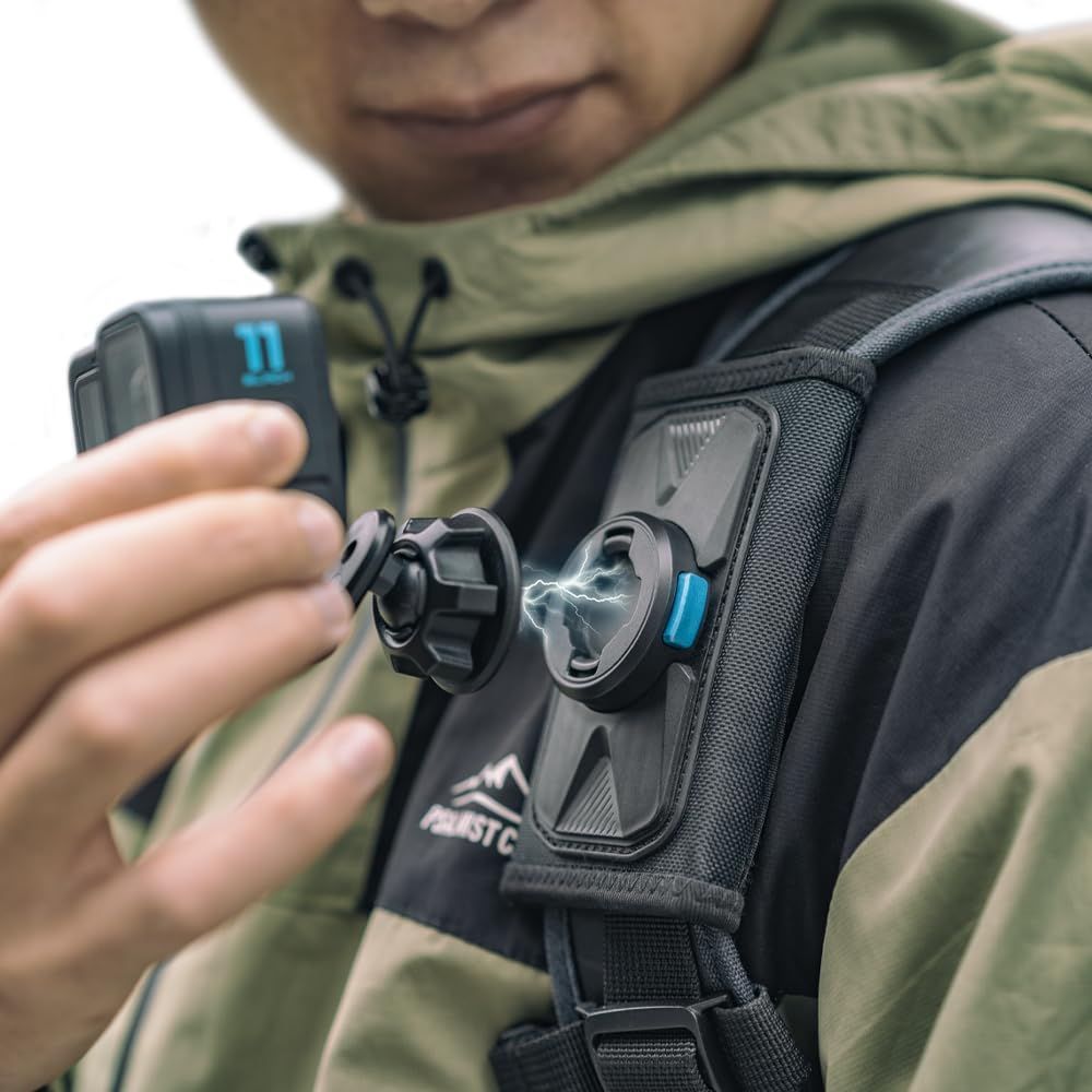 新品 SUREWO磁気クイックリリースバックパックマウント、GoProヒーロー13/12/11/10/9/8/7/(2018)/6/5ブラック、DJI Osmoアクション4/3などに対応するユニバーサルボールJフック付き360バックパックショル