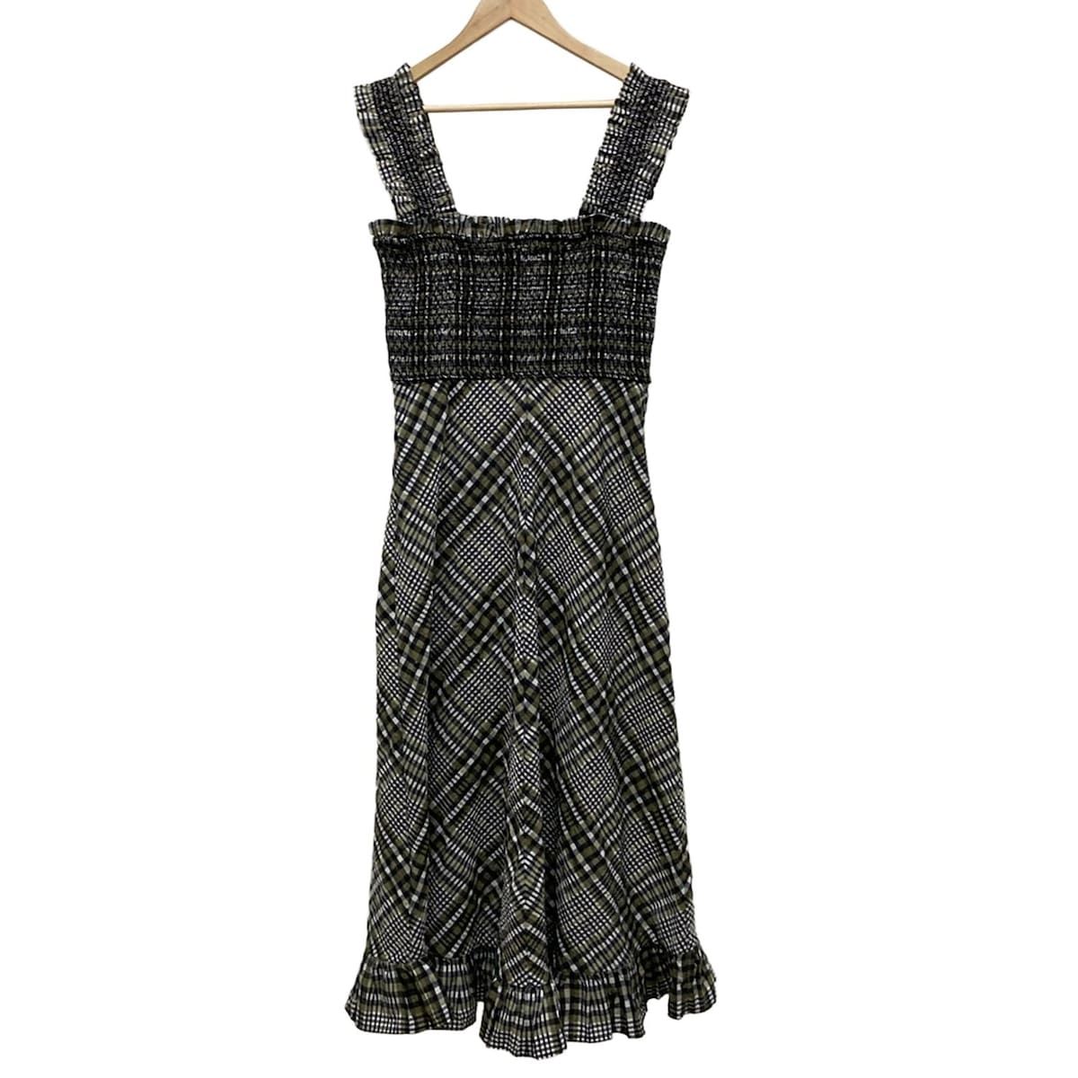 GANNI ガニー ワンピース サイズ42 L レディース - カーキ×黒×白 ノースリーブ マキシ丈 チェック柄