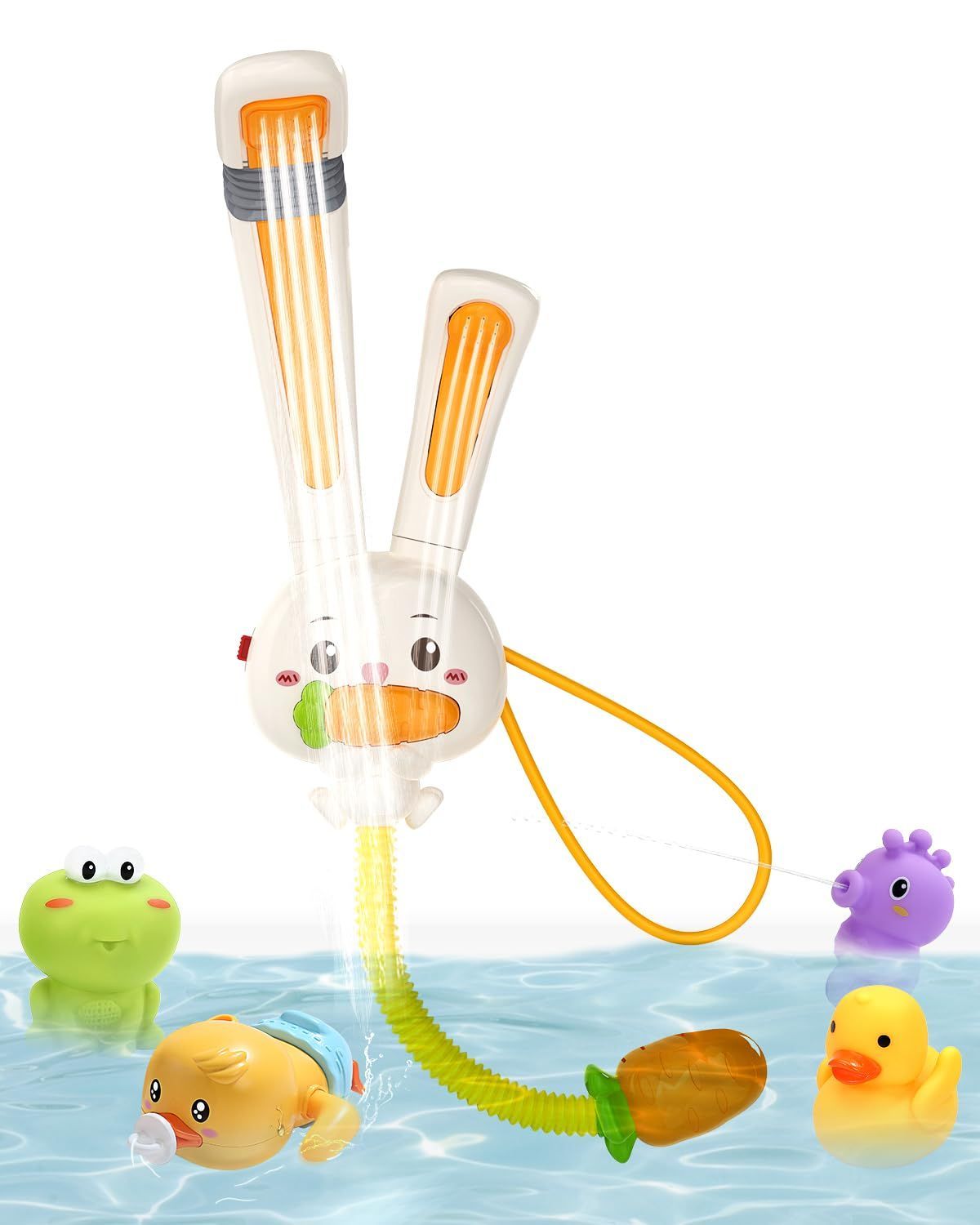 入園祝い 出産祝い プレゼント 誕生日 知育玩具 子供向け 耐水性強 噴水おもちゃ 循環出水 3段階モード 強力な吸盤付き 動物認知 泳ぐお風呂おもちゃ ゼンマイ式 ウサギの形 シャワーヘッドおもちゃ 玩具 水遊び HOLYFUN おもちゃ お風呂