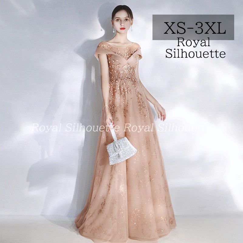 ナイトドレス パーティー ドレス シャンパン ゴールド 半袖 結婚式 大きいサイズ ドレス 謝恩会 XS S M L XL LL 2XL XXL 3XL XXXL パーティー 姫系 発表会 披露宴 豪華 プリンセス ロング丈 フェミニン 紐タイプ