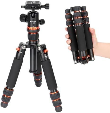Koolehaoda ミニ三脚 カメラ用 卓上三脚 アルミニウム製 高さ63.5CM デスクトップ三脚 自由雲台付き DSLR カメラ ビデオカメラ用 耐荷重10kg コンパクト 軽量旅行三脚 オレンジ