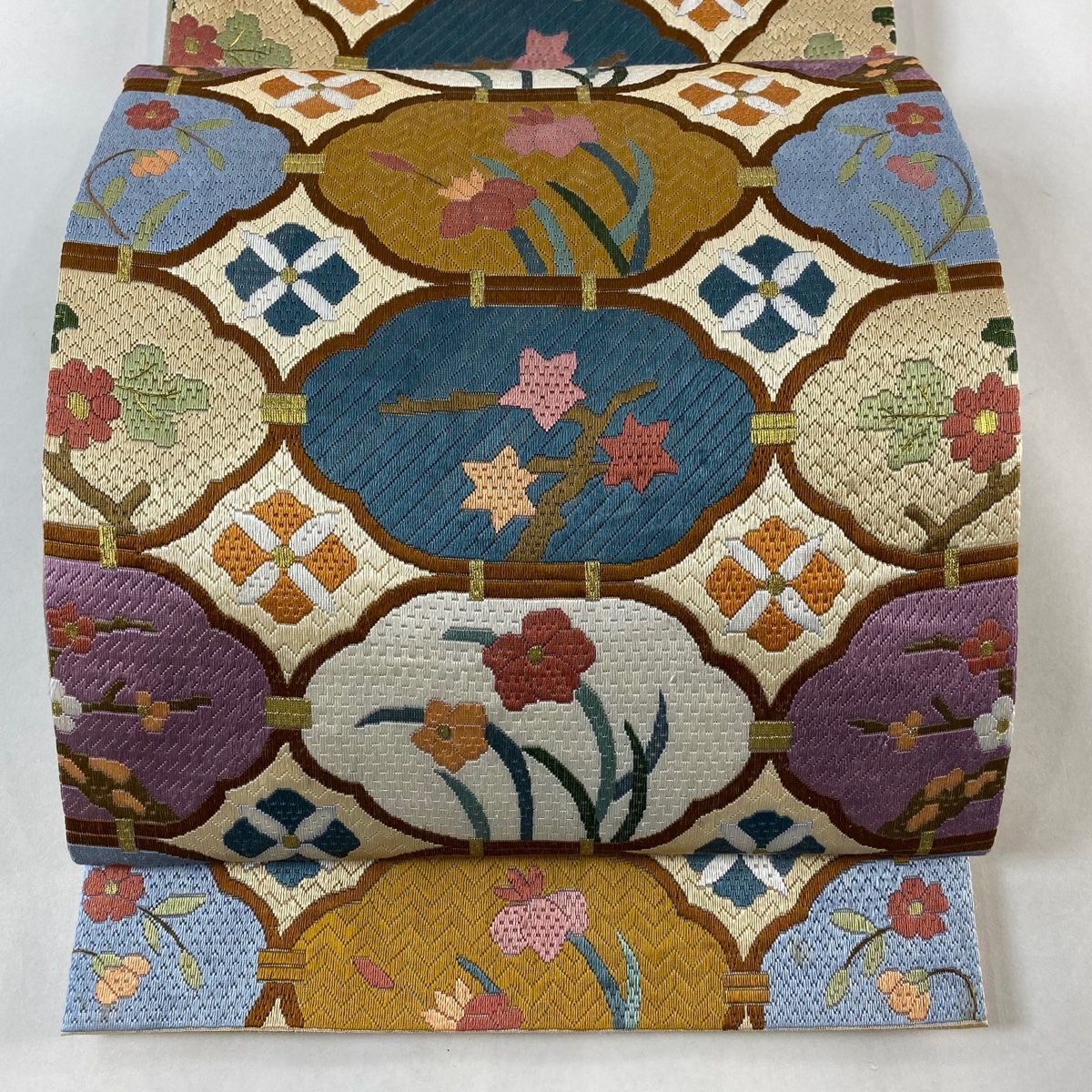 袋帯 美品 逸品 絽刺し 草花 金糸 ベージュ 全通 正絹 【中古】 - メルカリ