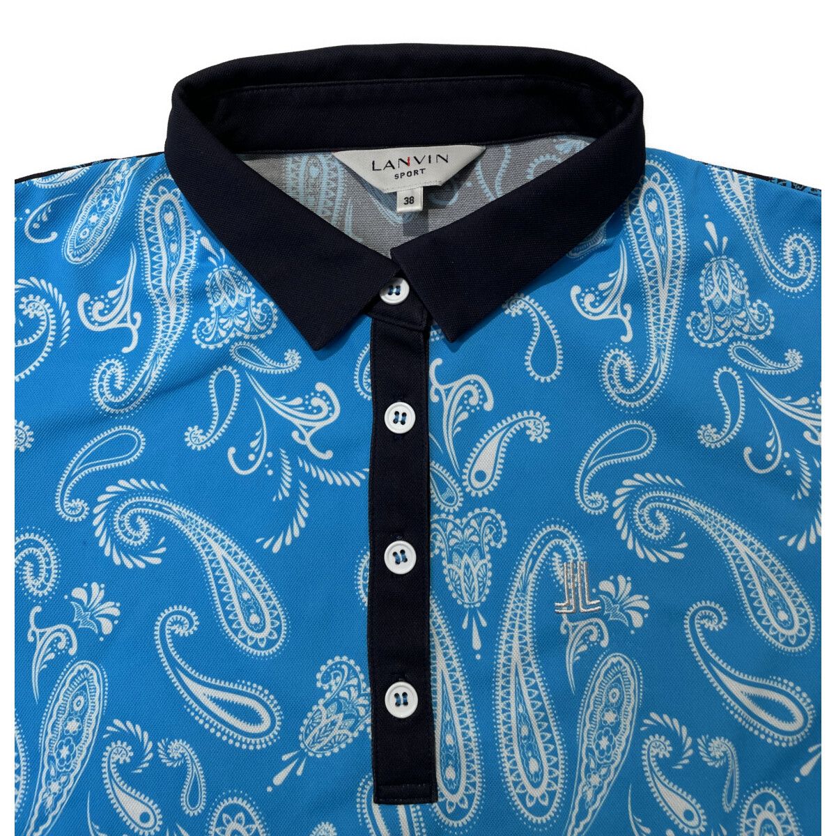 LANVIN - coco 中古 ランバンスポール LANVIN SPORT レディース 半袖ポロシャツ 38(M) 水色×紺 ペイズリー柄 中古 レディース ランバンスポール LANVIN SPORT 半袖ポロシャツ