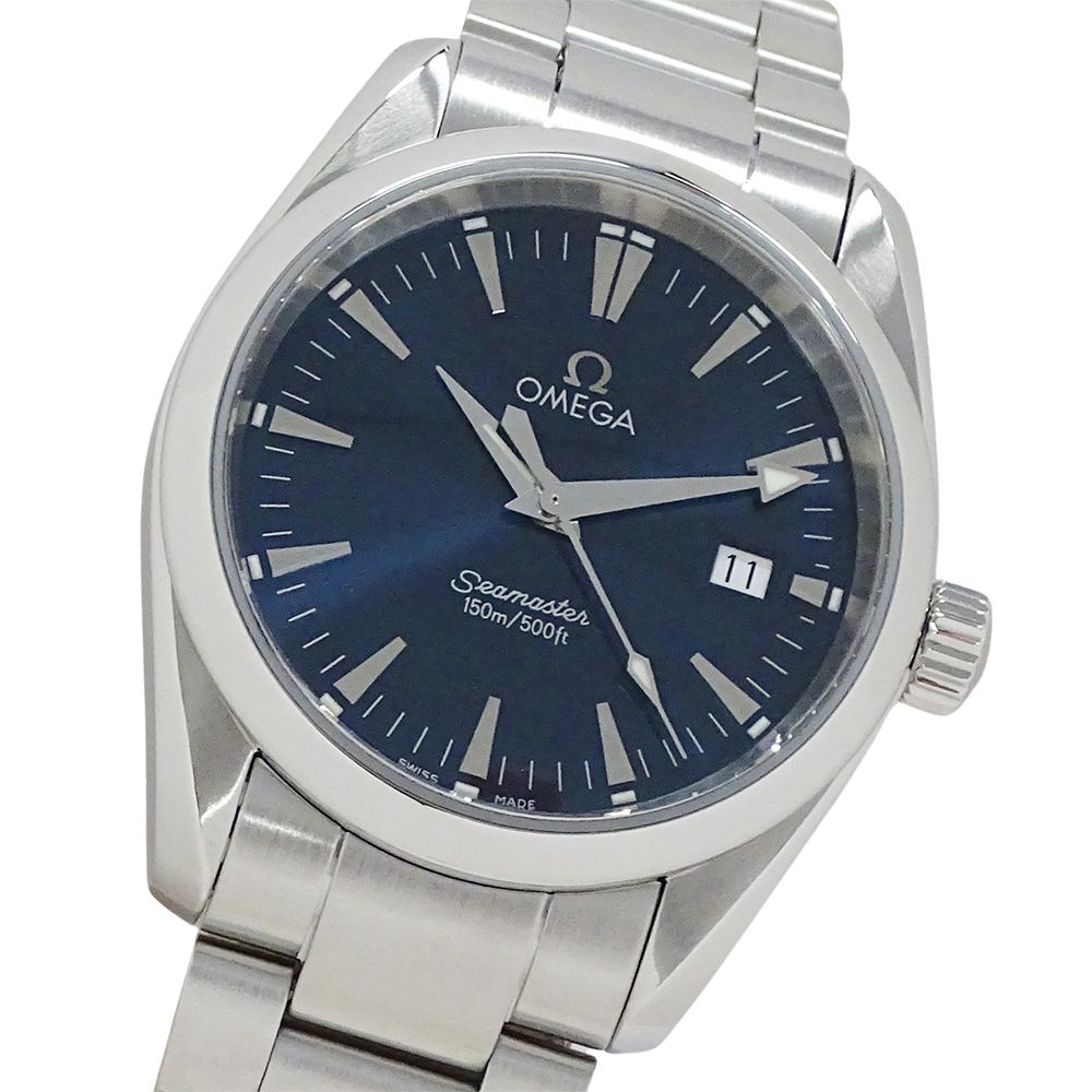 オメガ OMEGA シーマスター アクアテラ 2518.80 時計 メンズ ブランド デイト クオーツ QZ ステンレス SS シルバー ネイビー 磨き済み