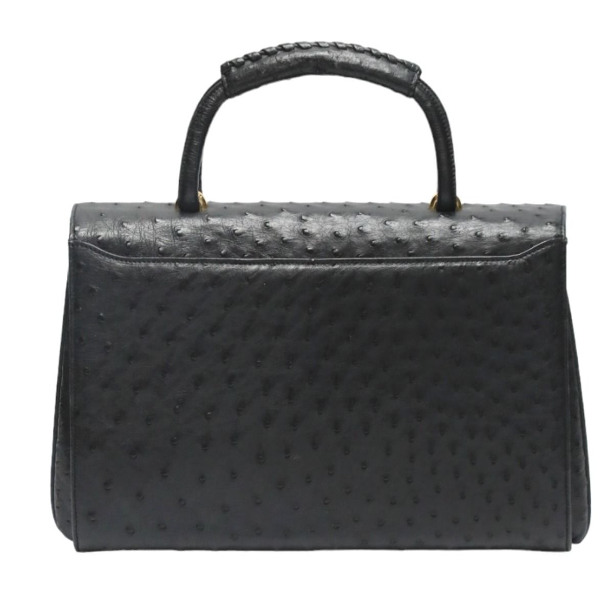 オーストリッチ ハンドバッグ ブラック ostrich ゴールド金具
