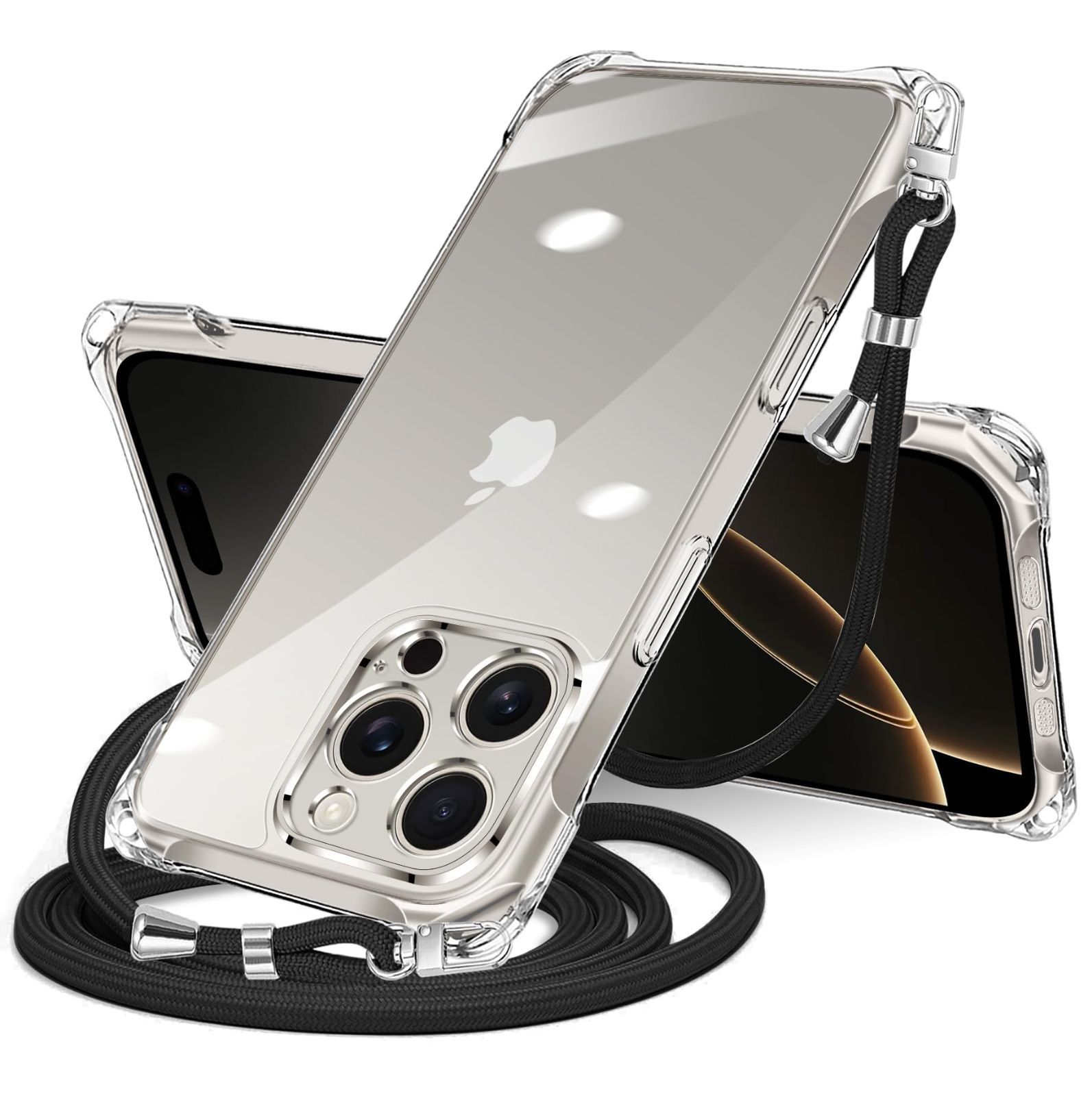 【数量限定】ショルダー iPhone16pro 用 スマホケース アイフォン16Pro 用 カバー 肩掛け 斜めかけ 縄掛けケース クリア 透明 TPU 薄型 軽量 ケース 耐衝撃 携帯ケース 紐付き 斜めがけ Pro 織りスト